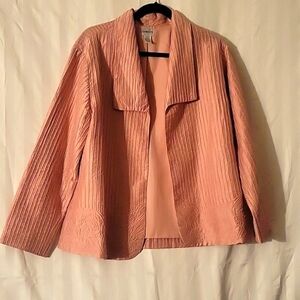 Chico's Women's Mauve Pink 100% Silk Textured Open Front Blazer, Size 3